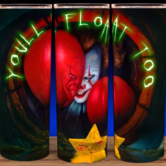 Glow in the Dark Pennywise IT Horror Movie You'll Float Too Cup Mug Tumbler - Picture 2 of 4